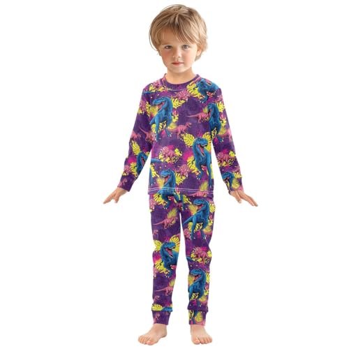 Pajama Sets Long Sleeve Dinosaur Leaves Pattern Soft Comfy Sleepwear 2 Piece PJS 3-8T2