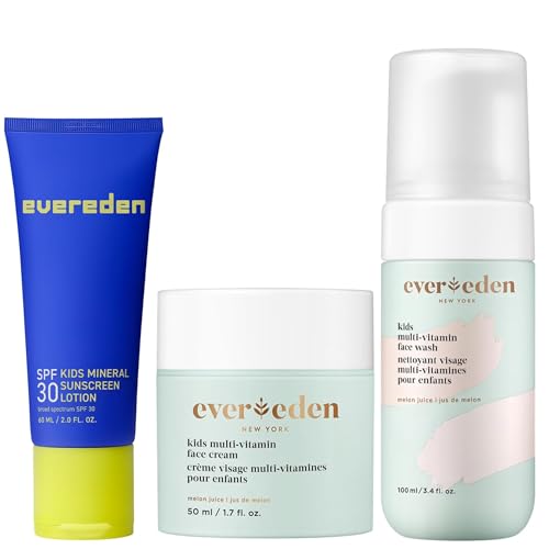 Image of Evereden Kids Face Wash, Cream & Mineral SPF 30 Set, Melon, Ages 4+