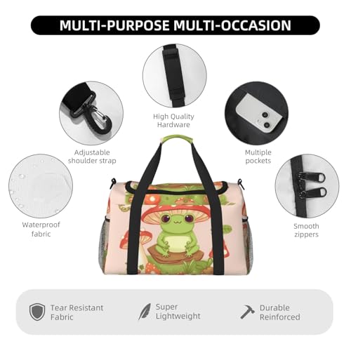 Travel Duffel Bag Lightweight Waterproof Carry On Tote Bag Foldable Weekender Overnight Bags Cute Frogs And Mushrooms Sport Gym Bag For Women Men3