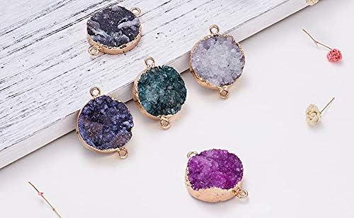 LE SKY Natural Druzy Agate Round Pendants Connectors Gemstones Links Charms with Brass Pinch Bails for Jewelry Making 5 Pcs - Image 2
