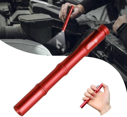 Brinyte PL01 165 Lumen Pen Light Flashlight Dual Mode High Low Ultra Thin AAA Battery Powered Inspection Light for Automotive Repair Mechanics Electricians with Pocket Clip (Red)