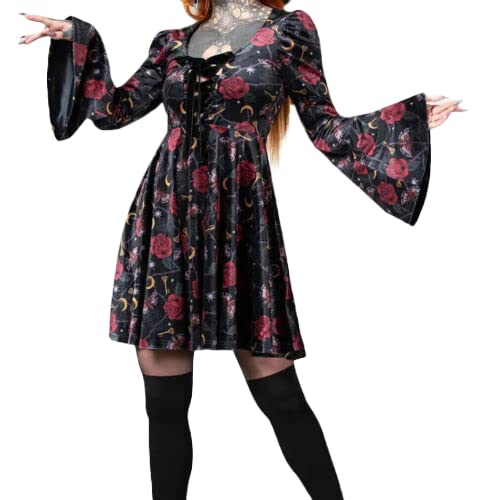 Killstar Fabulina Dress Gothic Witchy Roses Moths Keys Moon Thorns - M