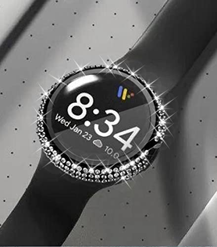 Coque Google Pixel Watch avec verre trempé protection écran strass noir