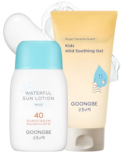 Image of GOONGBE Baby Kids Waterful Sun Lotion SPF 40 & Mild Soothing Gel - Zinc Oxide Mineral Sunscreen & After Sun Relief - Korean Skincare for Sensitive Skin - Vegan Hypoallergenic, 2.82oz & 5.07oz