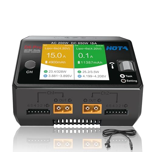 HOTA D6 Pro Lipo Battery Charger Smart Charger Dual Channel 15A AC200W DC650W for Lipo LiHv Nicd...
