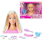 Barbie Tête à Coiffer Color Reveal avec cheveux blonds et plus de 20 accessoires de coiffure, dont des barrettes à cheveux à motif étoile et papillon avec fonction de changement de couleur, JFG81