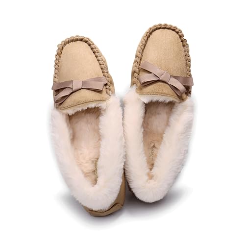 Women's Moccasin Slippers - Slip On House Slipper Warm Faux Fur lined Indoor Outdoor Shoe2