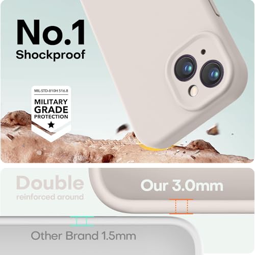 Image of LOVE 3000 Compatible with iPhone 15 Case, [Smooth Silicone Full Coverage Camera] [8ft Drop Protection], Soft Microfiber Lining Full Body Protective Case for iPhone 15 6.1 inch - Stone