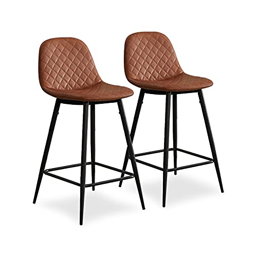CLIPOP Bar Stools Set of 2 Brown Faux Leather Breakfast Bar Chairs with Backrest and Sturdy Metal Legs, Kitchen Counter Stools for Pub, Bar,Island