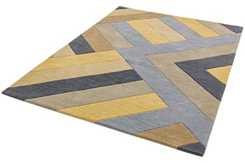 Image of Lord of Rugs Reef Geometric Patterns Hand Tufted Quality 100% Wool Rug Living Room Bedroom Carpet Medium 120x170 cm (4'x5'6") RF02 Big Zag Ochre Grey