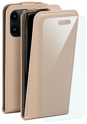 Housse iPhone 16 Pro protection 360 en cuir taupe avec film écran