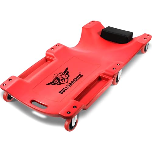 BullsArmor - BullsArmor Plastic Mechanic Creeper - Rolling Bench Garage Seat 440 Lbs Capacity - Low Profile Automotive Repair Shop Equipment Stool - 6 Casters Dual Tool Trays Padded Headrest - Gift Ideas Car Guy - -5%