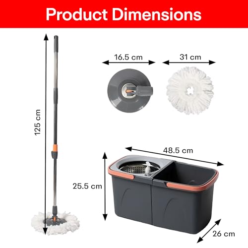 Image of PRIME PICK 360 Spin Mop & Extendable Ceiling Fan Cleaning Brush Stainless Steel Wringer Big Wheels, Puller Handle Microfiber Dry, Wet Mop for Floor Wall & Fan Cleaning, (Big Size Grey)