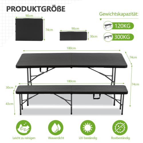Set da birreria pieghevole, 3 pezzi, in plastica HDPE, set da birra per campeggio, giardino e birreria, set da giardino con motivo albero, impermeabile e resistente alle intemperie (nero +