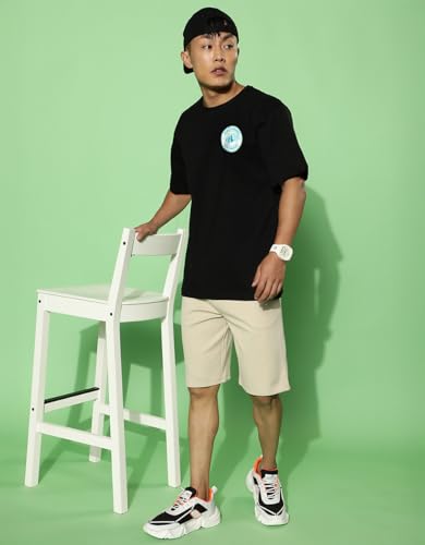 Image of Cotton Blend Oversized Loose Fit Drop Shoulder Graphic Printed Men's Half Sleeve T-Shirt (Sizes: S to 2XL)