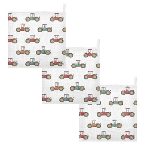 Image of vvfelixl Baby Muslin Washcloths Cute Retro Tractor Baby Burp Cloths Cotton Babys Face Towel for Newborn Infants Boys Girls Soft and Absorbent 11.8 X 11.8 in, 3 Pack