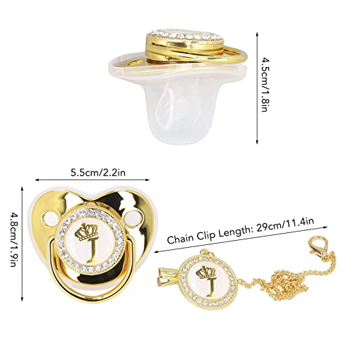 Image of Fashionable Portable Golden Letter Baby Pacifier, Travel-Ready Hygienic Rhinestone Infant Pacifier with Clip (I)