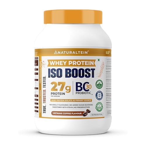 NATURALTEIN Whey Protein ISO Boost – 27g Protein per Serving | Isolate-Dominated Whey Blend (Isolate + Concentrate) | Refreshing Coffee Flavour | Stev
