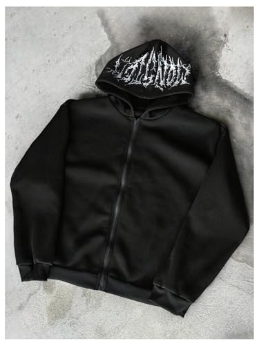 Verdusa Men's Hip Hop Graphic Hoodies Zip Up Long Sleeve Hooded Sweatshirt Streetwear2