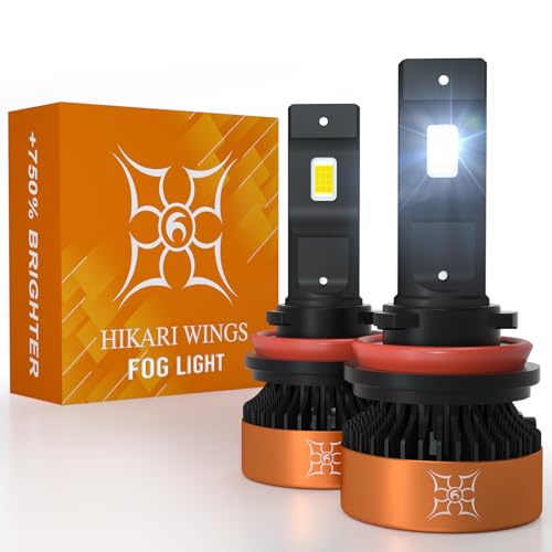HIKARI WINGS H11 Fog Light, 50000LM Pure White 6000K Bulbs, Plug & Play IP68 Waterproof Pack of 2