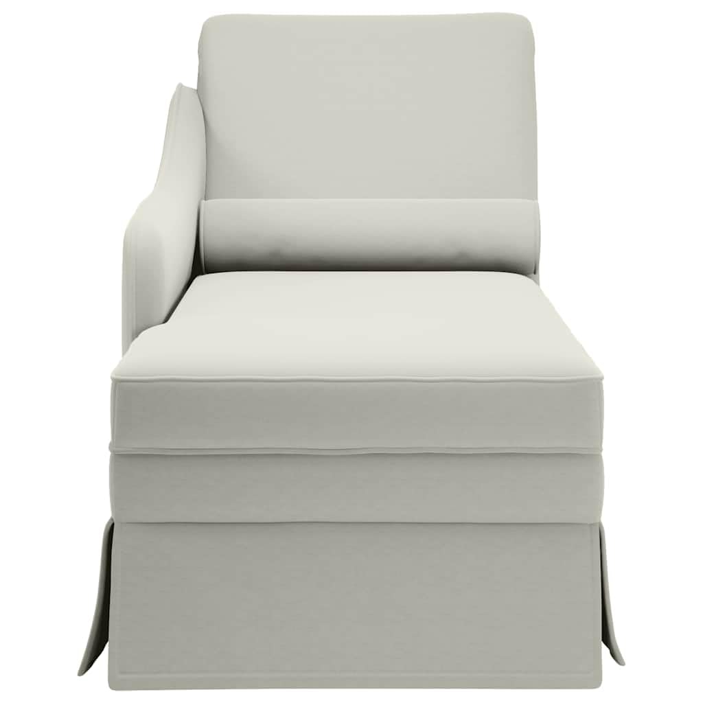 Chaise longue in velluto con bracciolo destro e cuscino cervicale, color crema, comoda superficie di riposo con schiuma altamente elastica per soggiorno, camera da letto o ufficio