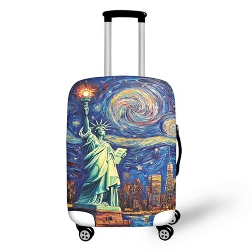 Image of Mumeson Statue of Liberty Cow Luggage Cover for Suicase Elastic Suitcase Protectors Protective Zipper Luggage Covers Fit 18-32 Inches Suitcase