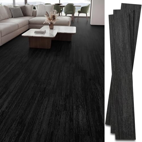INMOZATA Peel and Stick Floor Tile, Vinyl Flooring 36-Pack 54 Sq.Ft Wood Look Waterproof Plank Flooring for Bathroom, Living Room, Bedroom, Kitchen, RV (Black)