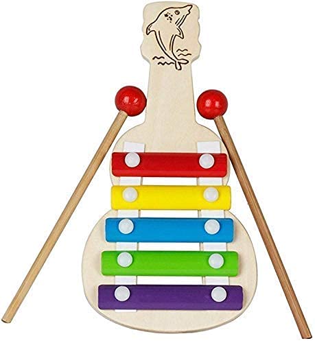 The Wilayat Wooden Music Xylophone Guitar Shape Musicaly Toy with 5 Notes for Kids Best Gift Item | Multicolor