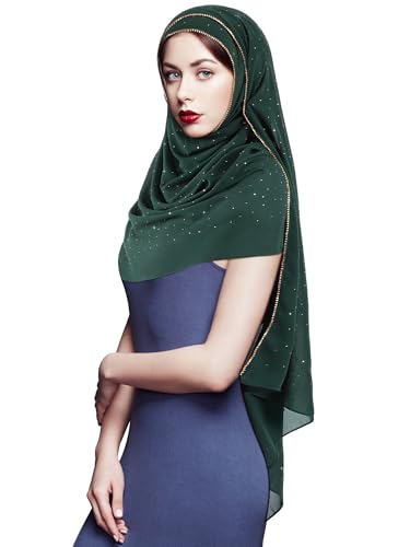 Geyoga Hijab Scarf for Women Soft Chiffon Rhinestone Long Scarf Shawl Fashion Muslim Hijab Head Wrap Scarves
