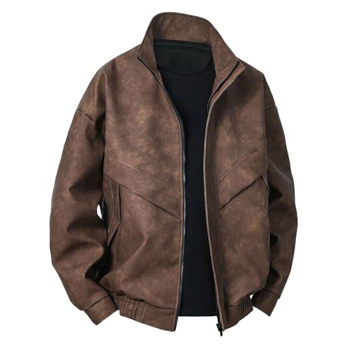 Generisch Chaqueta de cuero para hombre ligera: chaqueta de motocicleta con cremallera chaqueta de piel sintética de color liso chaqueta bomber chaqueta motero al aire libre cómoda chaqueta para