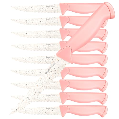 HENKELIVING Steak Knives Set of 10, PeachPink Serrated Steak Knife Set - image 1