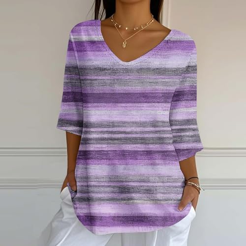 3/4 Sleeve Tops for Women Casual V Neck Tshirt Trendy Color Block Tee Blouse with Leggings Teen Girl Fall Y2K Clothes2