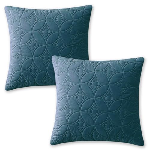 Image of HOKIPO 100% Leakproof Quilted Cushion Cover for Sofa 16x16 Inches, Set of 2, Prussian Blue (AR-6280-PBL*2)