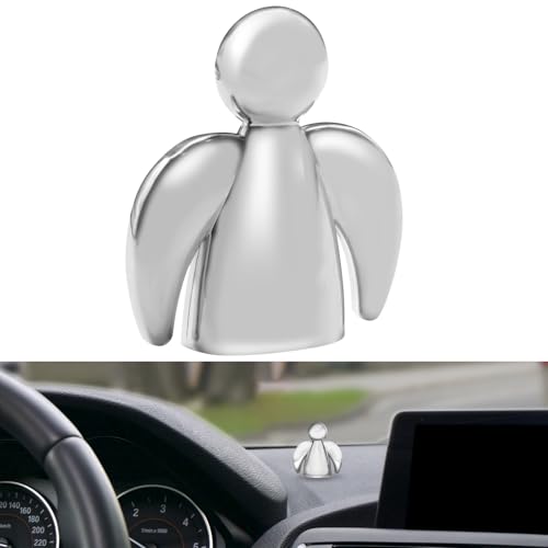 Anwlki Anioł Stróż Auto Engel Magnety Ornamenty Przywieszki Prezent dla Kierowców Patron Dobrze wracaj do domu z Magnesem i 3 dwustronnymi naklejkami klejącymi, 1 kawałek żelaza (jasne srebro)