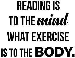 Calcomanía de vinilo para pared, diseño motivacional de lectura con texto en inglés Reading Is To The Mind What Exercise Is To The Body  17 x 23
