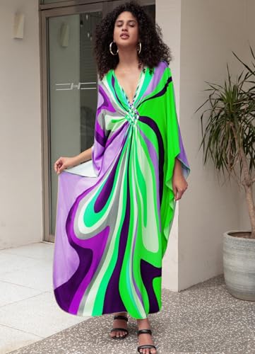 Image of KEYLORTING Plus Size Kaftan Dress Women, African Moo Moo Print Caftan, Batwing Dress, Beach Cover Up for Party and Loungewear