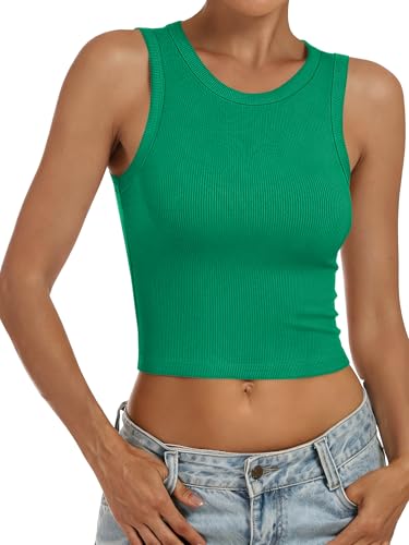 Image of ANRABESS Womens Crop Tank Tops High Neck Sleeveless Ribbed Knit Slim Fit Shirts 2026 Summer Casual Basic Workout Clothes