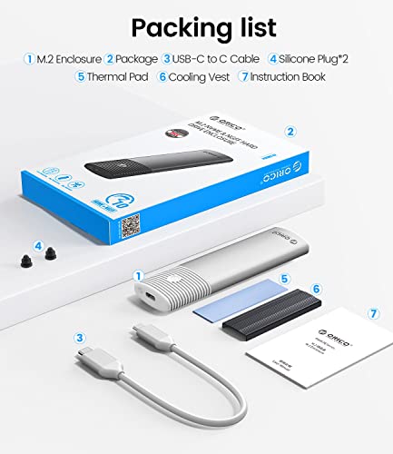 ORICO M.2 NVMe SATA SSD Enclosure Adapter Tool-Free, USB C 3.2 Gen 2 10Gbps NVMe, 5Gbps NGFF SATA PCIe M-Key(B+M Key) 2230/2242/2260/2280, Aluminum External M2 Reader Support UASP Trim- PWDM2-WH - image 7