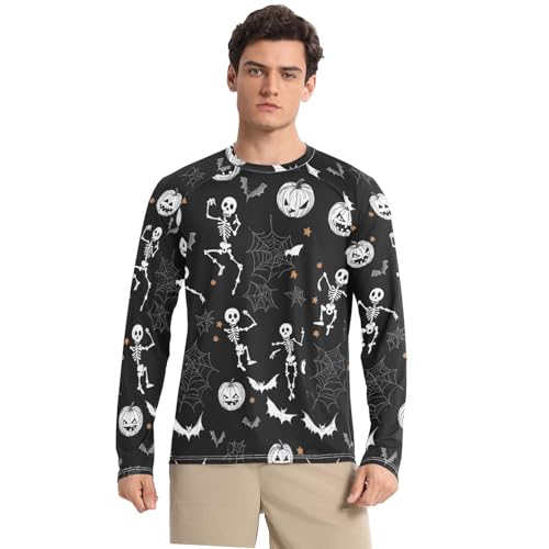 Bolaz Mens UV Protection Shirts Rash Guard Long Sleeve UPF 50+ Halloween Skeleton Quick Dry S - Main Image