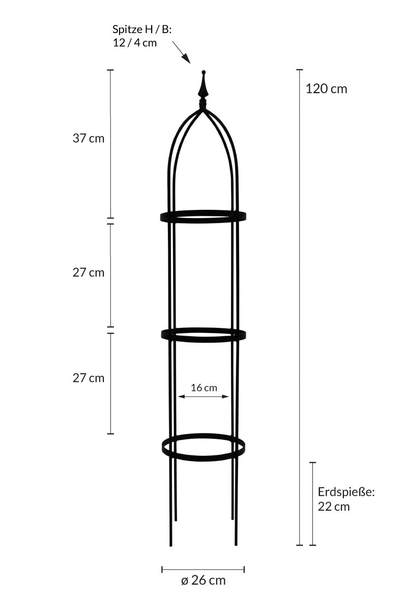 KUHEIGA Rankgerüst 10mm Obelisk Rankhilfe Höhe 120cm SCHWARZ, Rankgitter