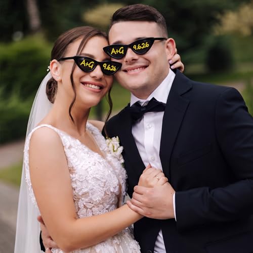 Image of Flutesan 12 Pcs Wedding Personalised Sunglasses Bulk Custom Cat Eye Sunglasses with 4 Paint Pens for DIY Custom Party Favors