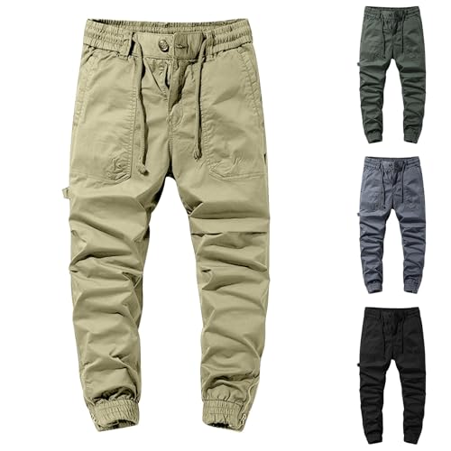 Pantalones de chándal para hombre, cintura elástica, pantalones cargo con puños, con cordón, ligeros, elásticos, transpirables, pantalones deportivos para gimnasio, pantalones deportivos al aire libre