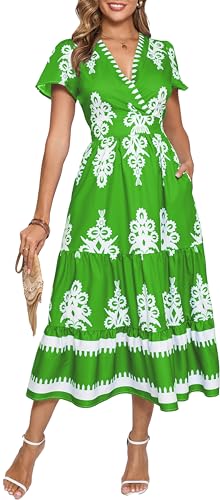 Image of Floral Print Dress for Women Boho Long Dresses Flowy A line Dresses Fit for Office and Casual Vacation Cocktail Party Prom