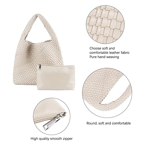 Bolso Tote tejido para mujer, grande, de cuero vegano miniatura 6