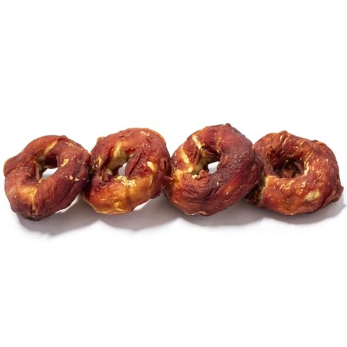 Bontoy 4 Donuts aus Rinderhaut ummantelt mit Entenfleisch Größe S I ca. 200g I Kauspass für den Hund I Leckerli I Belohnung
