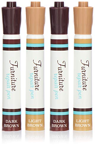 com-four® 4X Penna per mobili - Penne di correzione Marroni per mobili, Penne di Riparazione per ritoccare Graffi su Legno, parquet e Laminato