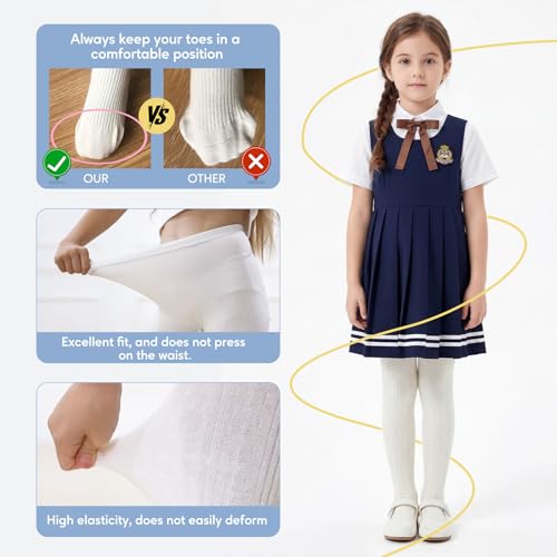 Image of Zando 3Pack Girls Tights Kids Cable Knit Cotton Footed Seamless Tights Winter Warm Leggings Stockings for School Daily 4-12T