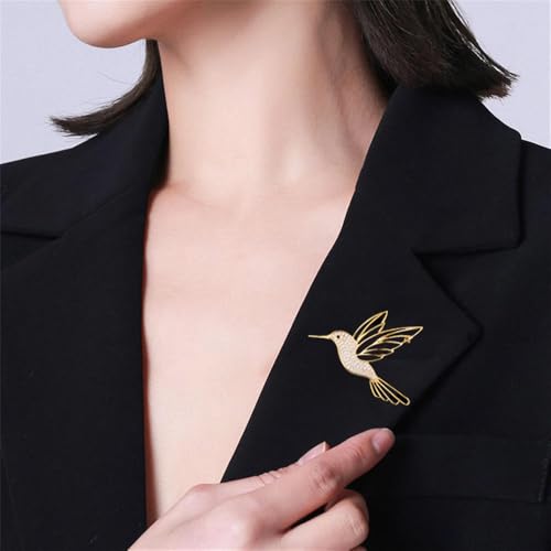 Image of Hollow Hummingbird Brooch Pin for Women CZ Rhinestone Animal Bird Lapel Pins Flying Birdie Statement Fashion Brooches Scarf Buckle Bag Clip Badge Dress Sweater Accessory Jewelry