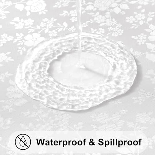 Image of Smiry Heavy Duty Vinyl Fitted Tablecloths for 5 Foot Rectangle Tables | Elastic Waterproof Fitted Tablecloths, Wipeable Washable Table Cover for Kitchen, Dining, Camping (White, 30 inch x 60 inch)