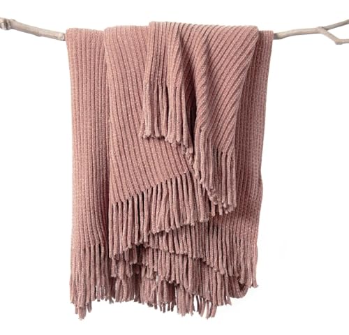 lifein Pink Throw Blanket for Couch Soft Boho Decor Bed Throw Cozy Chenille Knitted Small Farmhouse Lightweight Throw (Pink 50 * 60)